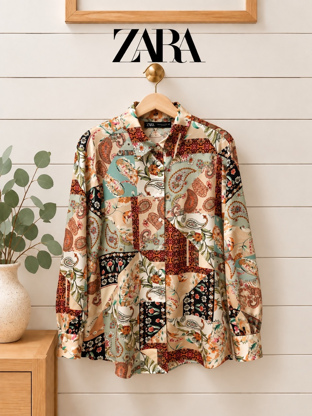 ZARA – Satin Printed Blouse – Multicolor size M